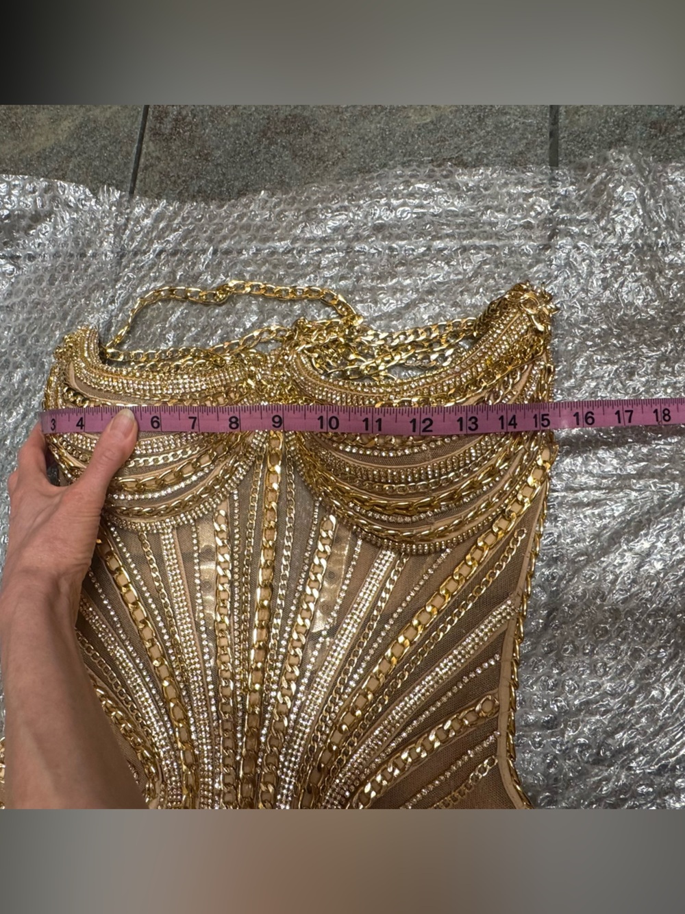 Stunning Designer Silver/Gold Evening Dress M - Picture 15 of 16